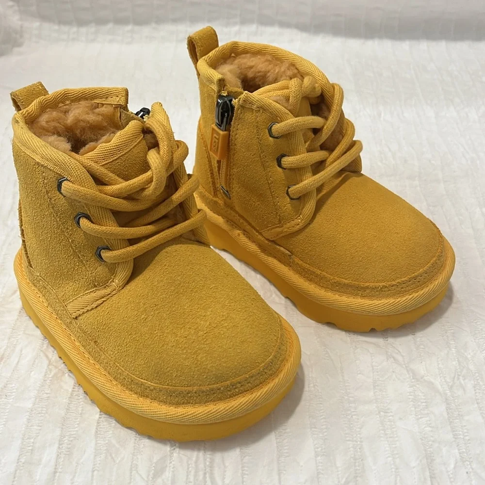 UGG NEUMEL II kids toddler boots shoe lace inner Sherpa lined treadlite size 6c - Picture 4 of 14